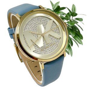 🔥🔥🌸🌸NWT ✅🔥🌸MICHAEL KORS Three-Hand Chambray Leather Watch MK2956